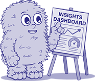 Monster pointing at an insights report