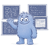 Lavender mascot with diagrams